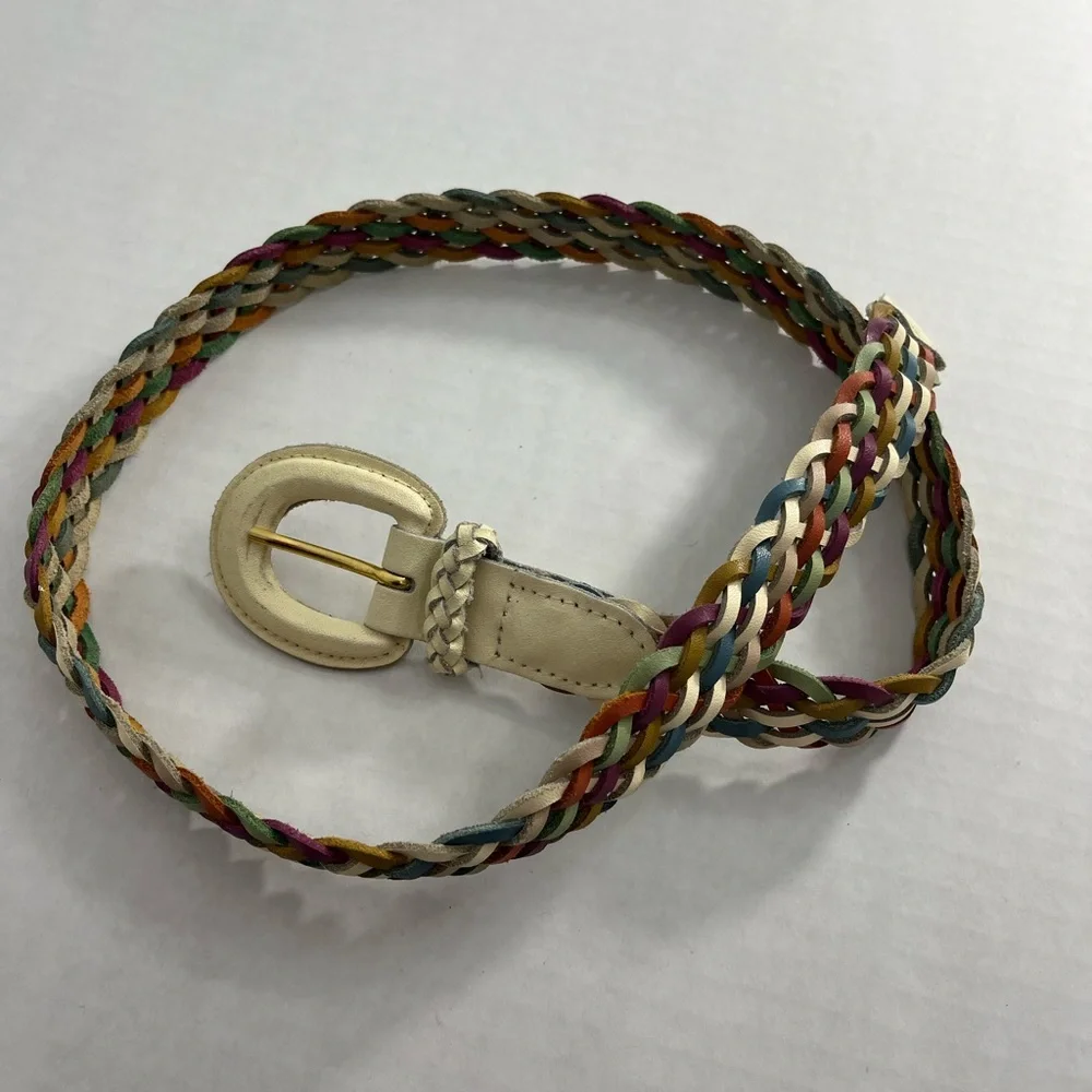 🔥 Vintage 90s Multicolor Braided Leather Belt 🔥